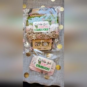 Crochet Cup Cozie and Badge Reel-This Girl runs on Starbucks